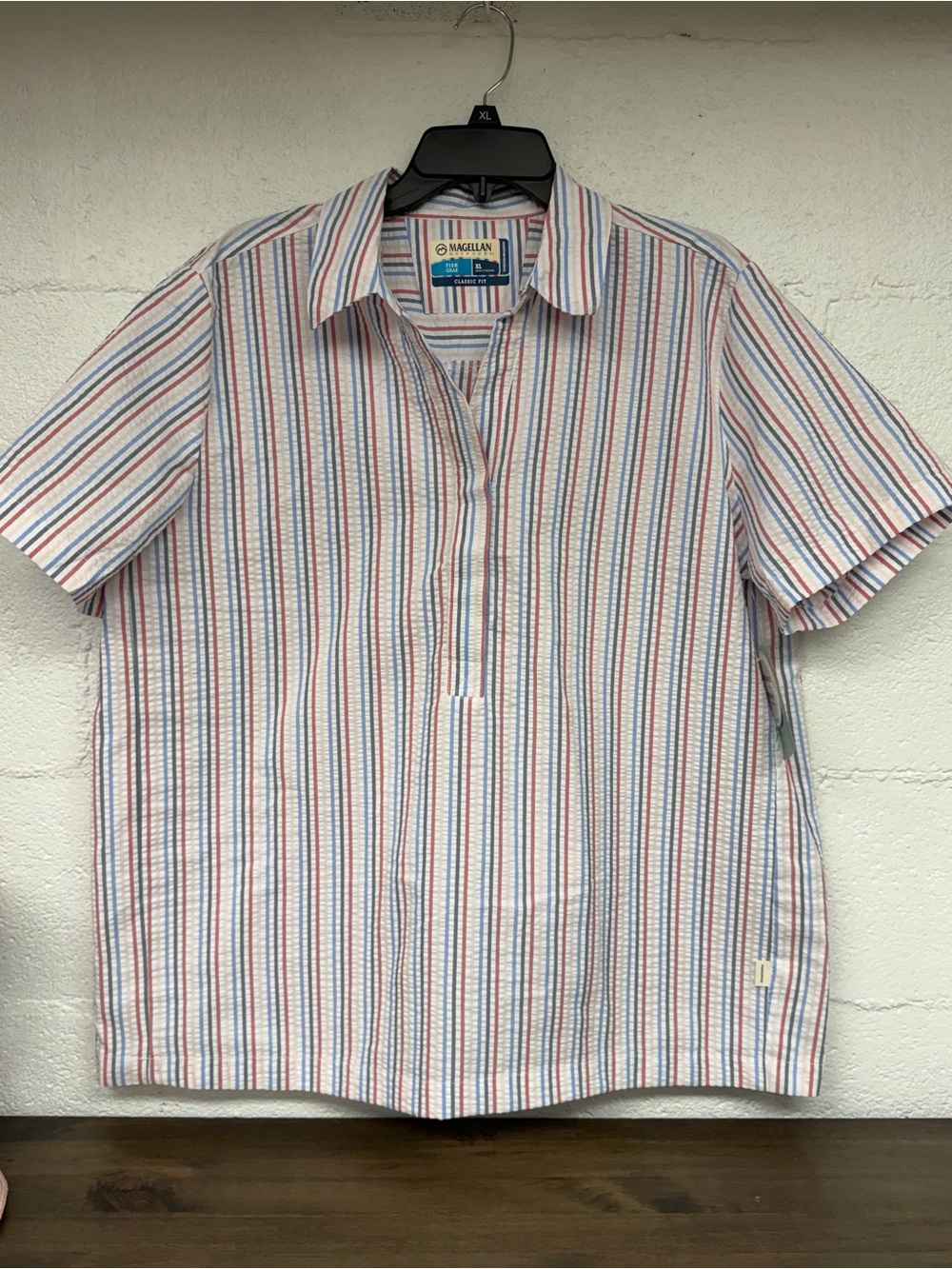Magellan Outdoors Women’s Short Sleeve Stripe Polo – White, Red, Blue